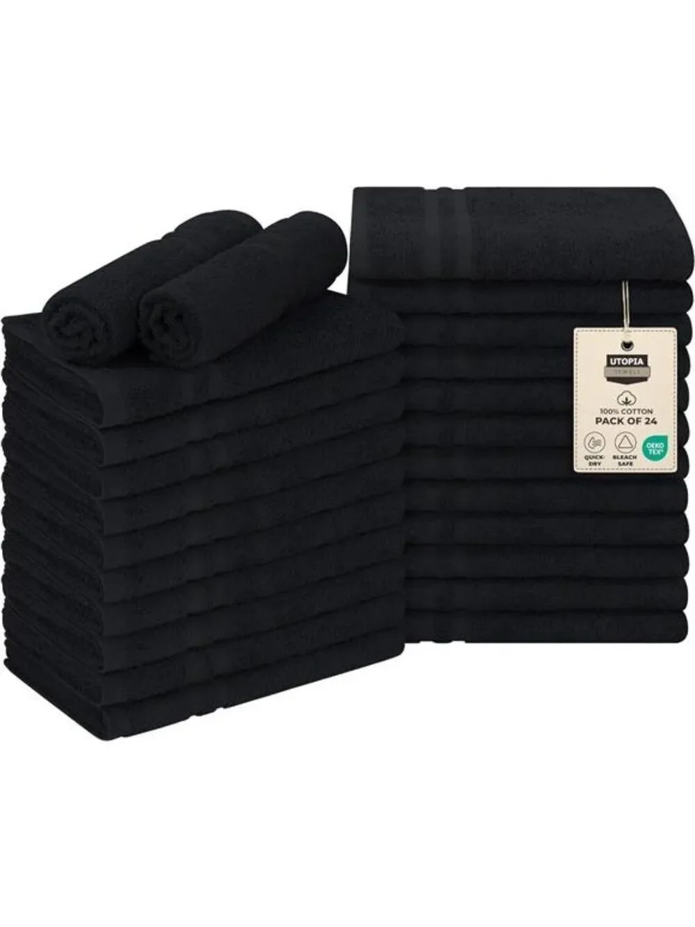 Cotton Hand Towels 24 Pack Bleach Proof Salon Gym Spa Quick Dry Black Towels